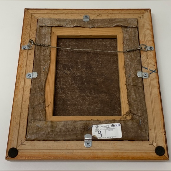 Vintage Birdseye Maple Framed Canvas Oil Painting Rooster Hen Chicks Farmhouse - Picture 6 of 16